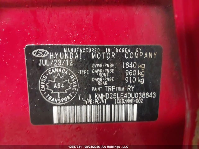 Aukcja sprzedaży 2013 Hyundai Elantra Gt Gl, vin: KMHD25LE4DU038843, numer aukcji: 12687331