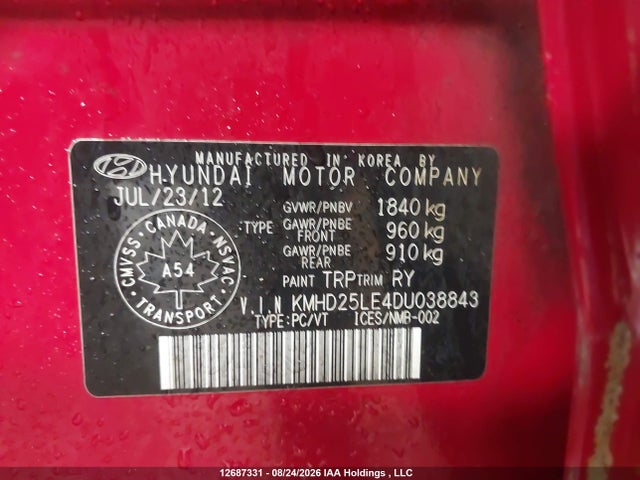 Aukcja sprzedaży 2013 Hyundai Elantra Gt Gl, vin: KMHD25LE4DU038843, numer aukcji: 12687331