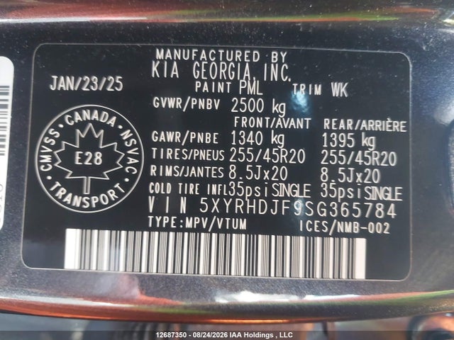 Aukcja sprzedaży 2025 Kia Sorento 2.5t Ex/2.5t X-line, vin: 5XYRHDJF9SG365784, numer aukcji: 12687350