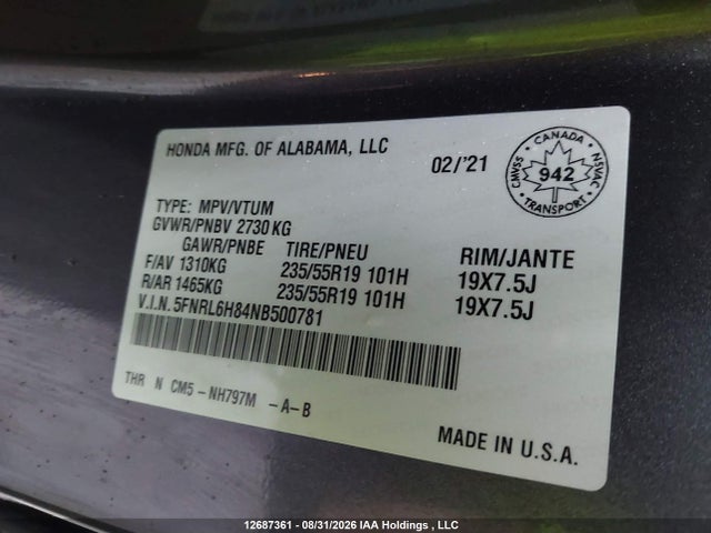 Honda Odyssey Touring 2022 5FNRL6H84NB500781 Image 9