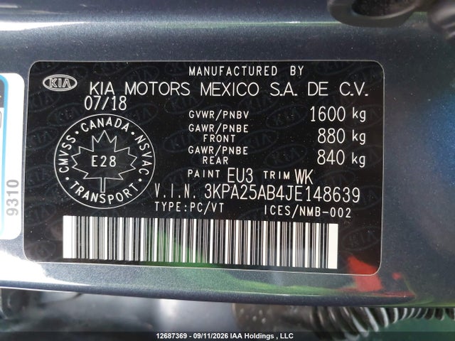 Aukcja sprzedaży 2018 Kia Rio Lx/s, vin: 3KPA25AB4JE148639, numer aukcji: 12687369