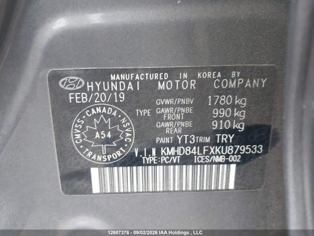 Продаж на аукціоні авто 2019 Hyundai Elantra Preferred, vin: KMHD84LFXKU879533, номер лоту: 12687376