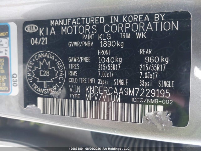 Продаж на аукціоні авто 2021 Kia Seltos Ex, vin: KNDERCAA9M7229195, номер лоту: 12687380