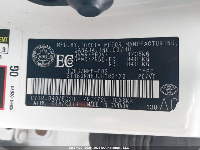 Toyota COROLLA SE 2018 2T1BURHE8JC082472 Image 9