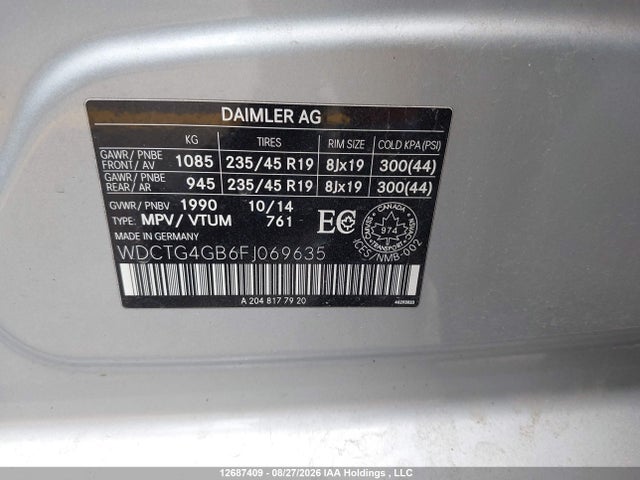 Продажа на аукционе авто 2015 Mercedes-benz Gla 250 4matic, vin: WDCTG4GB6FJ069635, номер лота: 12687409