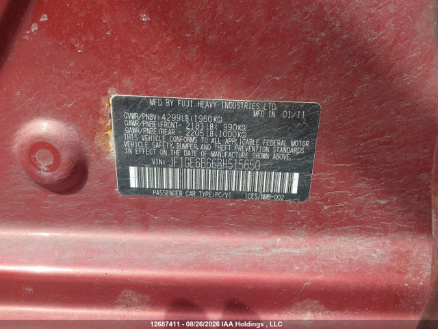 2011 Subaru Impreza 2.5i Premium მანქანა იყიდება აუქციონზე, vin: JF1GE6B66BH515650, აუქციონის ნომერი: 12687411