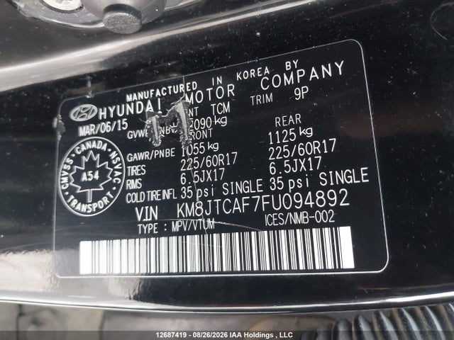 Hyundai TUCSON GLS 2015 KM8JTCAF7FU094892 Image 9