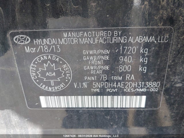 Продаж на аукціоні авто 2013 Hyundai Elantra Gl, vin: 5NPDH4AE2DH313880, номер лоту: 12687426