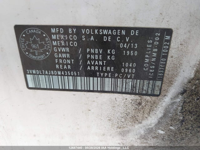 Продажа на аукционе авто 2013 Volkswagen Jetta Tdi, vin: 3VWDL7AJ8DM435051, номер лота: 12687440