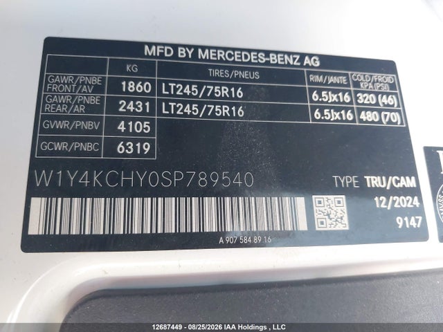 Продаж на аукціоні авто 2025 Mercedes-benz Sprinter 2500, vin: W1Y4KCHY0SP789540, номер лоту: 12687449