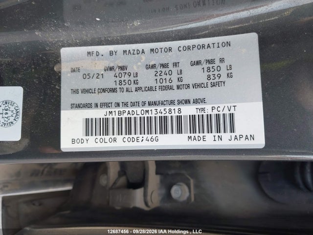 Продаж на аукціоні авто 2021 Mazda 3 Premium, vin: JM1BPADL0M1345818, номер лоту: 12687456