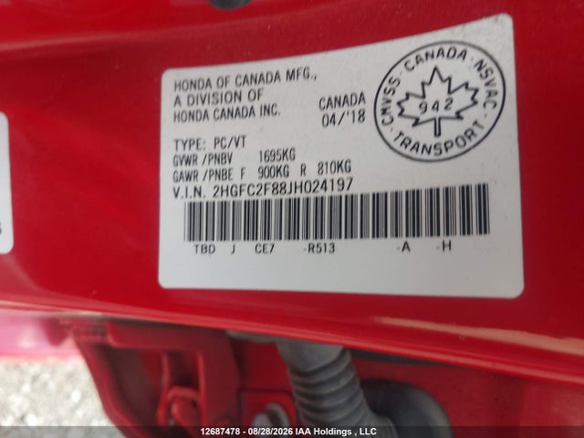 2HGFC2F88JH024197 Honda CIVIC EX