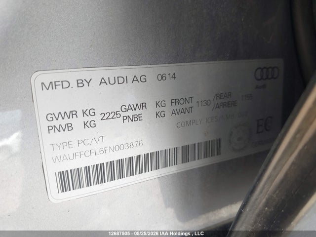 2015 Audi A4 Premium Plus მანქანა იყიდება აუქციონზე, vin: WAUFFCFL6FN003876, აუქციონის ნომერი: 12687505