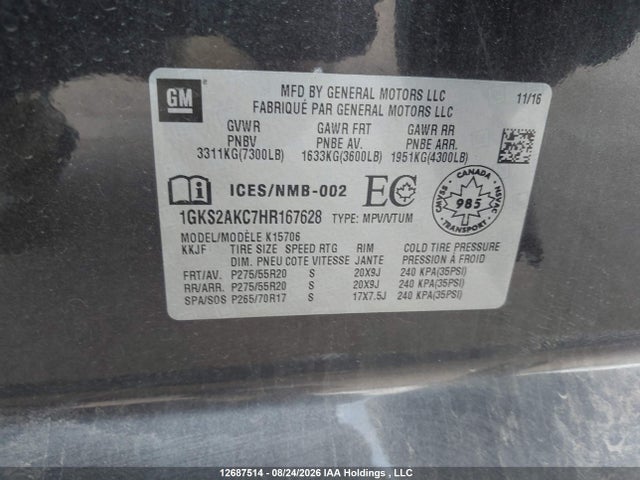 1GKS2AKC7HR167628 GMC YUKON SLE