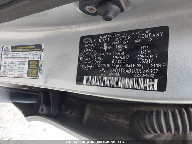 Aukcja sprzedaży 2012 Hyundai Tucson L, vin: KM8JT3AB1CU536302, numer aukcji: 12687517