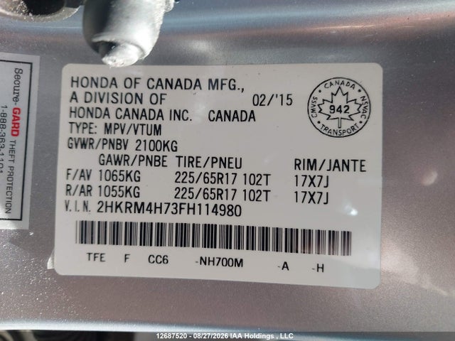 Honda CR-V EXL 2015 2HKRM4H73FH114980 Image 9