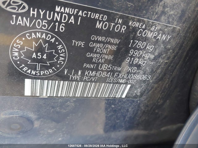 2017 Hyundai Elantra Limited მანქანა იყიდება აუქციონზე, vin: KMHD84LFXHU086063, აუქციონის ნომერი: 12687526