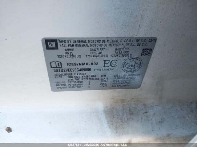 3GTU2VEC9EG409886 GMC Sierra 1500 Slt