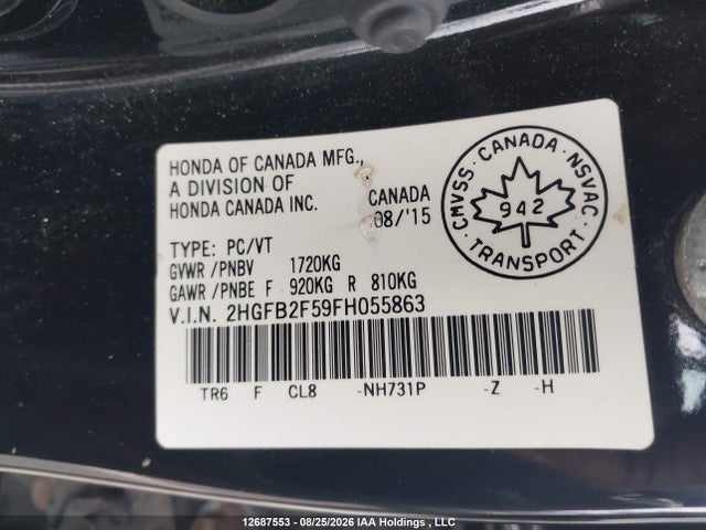 Honda CIVIC EX 2015 2HGFB2F59FH055863 Image 9