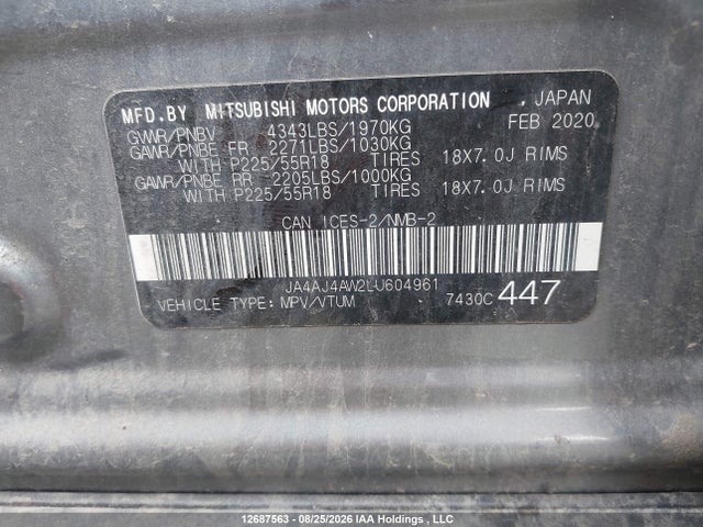 Продаж на аукціоні авто 2020 Mitsubishi Rvr Se/sel/limited/gt, vin: JA4AJ4AW2LU604961, номер лоту: 12687563