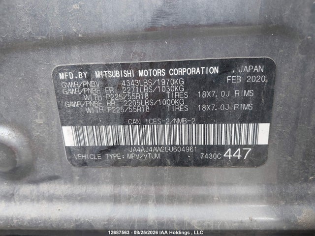 Продаж на аукціоні авто 2020 Mitsubishi Rvr Se/sel/limited/gt, vin: JA4AJ4AW2LU604961, номер лоту: 12687563