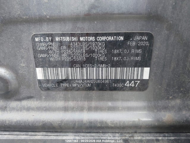 Продаж на аукціоні авто 2020 Mitsubishi Rvr Se/sel/limited/gt, vin: JA4AJ4AW2LU604961, номер лоту: 12687563
