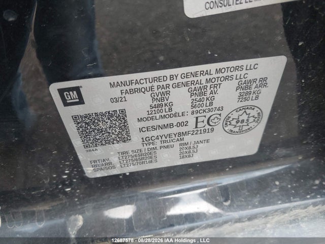 1GC4YVEY8MF221919 Chevrolet Silverado K3500 High Country