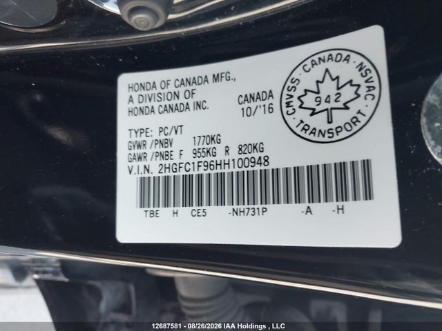 2HGFC1F96HH100948 Honda Civic Touring