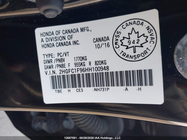 2HGFC1F96HH100948 Honda Civic Touring