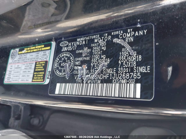 KM8SNDHF1JU268765 Hyundai Santa Fe Xl Premium