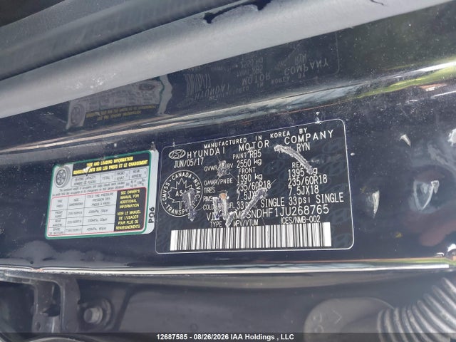 KM8SNDHF1JU268765 Hyundai Santa Fe Xl Premium