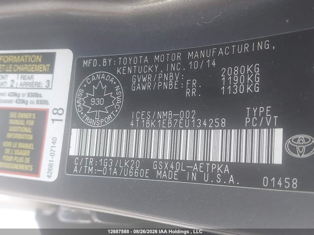 4T1BK1EB7EU134258 Toyota Avalon Premium/touring/limited