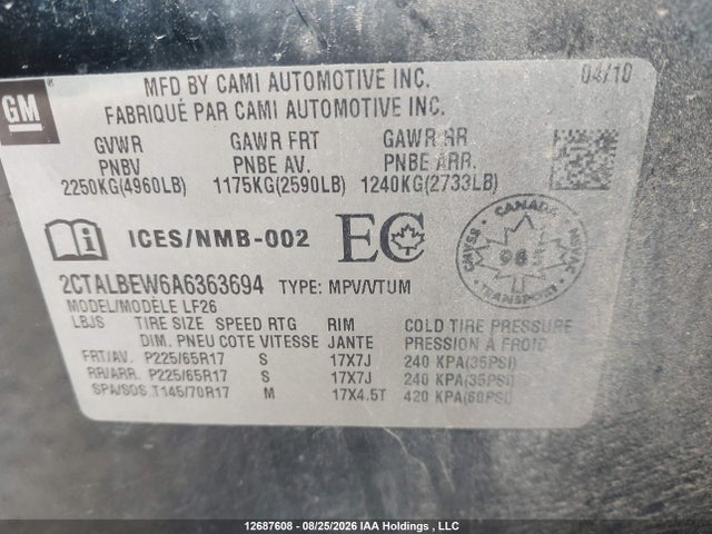 Aukcja sprzedaży 2010 Gmc Terrain, vin: 2CTALBEW6A6363694, numer aukcji: 12687608