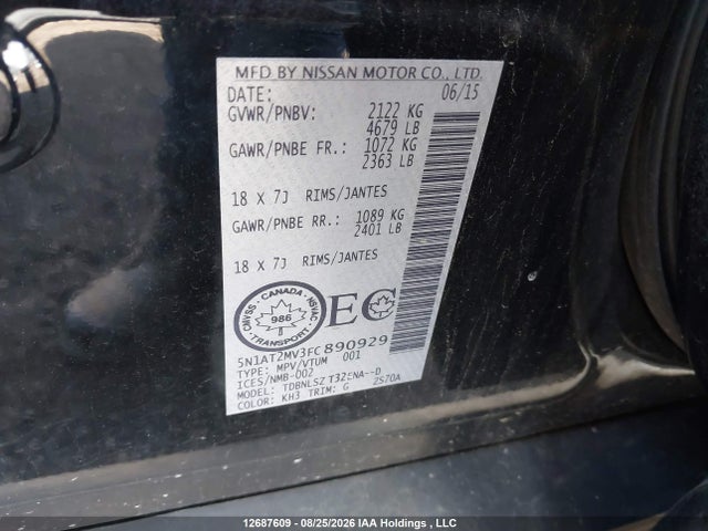 Nissan Rogue S/sl/sv 2015 5N1AT2MV3FC890929 Image 9