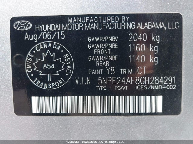 Hyundai SONATA SE 2016 5NPE24AF8GH284291 Image 9