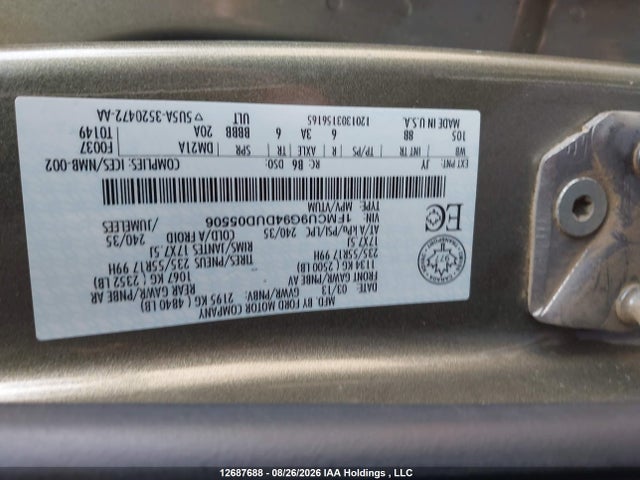 Продаж на аукціоні авто 2013 Ford Escape Se, vin: 1FMCU9G94DUD05506, номер лоту: 12687688
