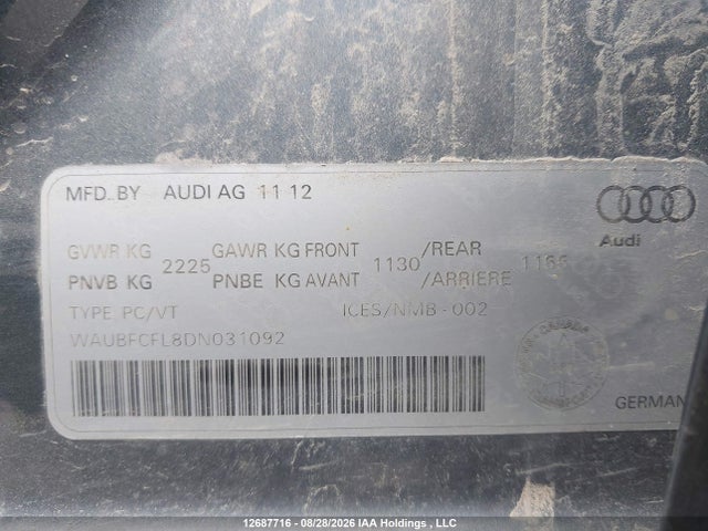 Aukcja sprzedaży 2013 Audi A4 Premium, vin: WAUBFCFL8DN031092, numer aukcji: 12687716