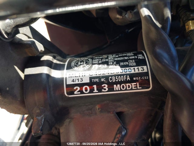 12687720 :رقم المزاد ، MLHPC4524D5000113 vin ، 2013 Honda Cb500 F مزاد بيع