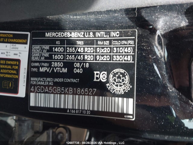 2019 Mercedes-benz Gle 400 4matic მანქანა იყიდება აუქციონზე, vin: 4JGDA5GB5KB186527, აუქციონის ნომერი: 12687735