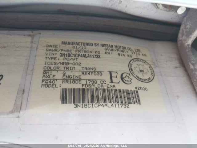 Продаж на аукціоні авто 2010 Nissan Versa S/sl, vin: 3N1BC1CP4AL411732, номер лоту: 12687740
