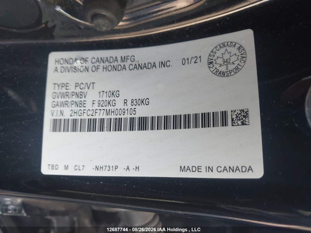Honda Civic Ex 4dr 2021 2HGFC2F77MH009105 Image 9