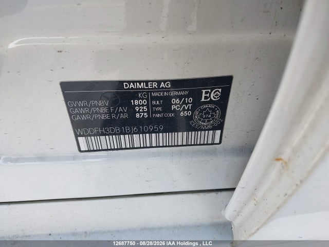 Продаж на аукціоні авто 2011 Mercedes-benz B 200, vin: WDDFH3DB1BJ610959, номер лоту: 12687750
