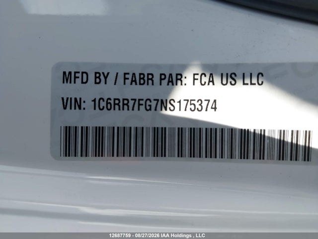 Продаж на аукціоні авто 2022 Ram 1500 Classic, vin: 1C6RR7FG7NS175374, номер лоту: 12687759
