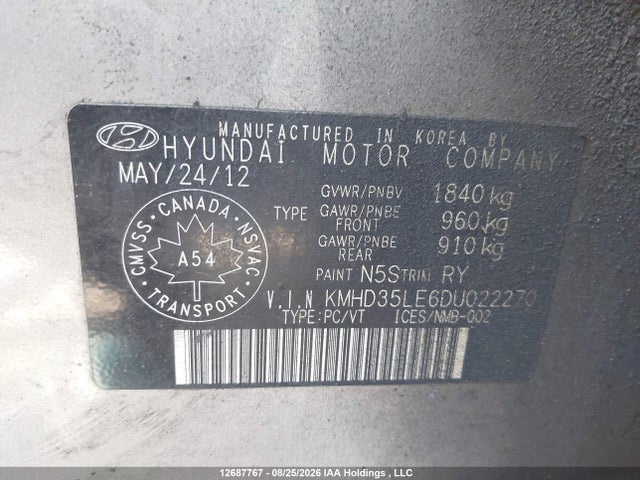 12687767 :رقم المزاد ، KMHD35LE6DU022270 vin ، 2013 Hyundai Elantra Gt مزاد بيع
