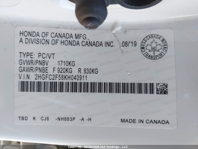 Honda Civic Lx 2019 2HGFC2F58KH040911 Image 9
