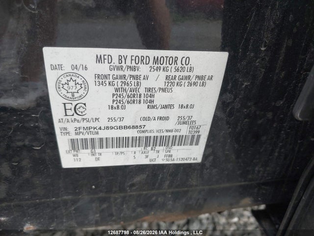 Ford EDGE SEL 2016 2FMPK4J89GBB68857 Image 9