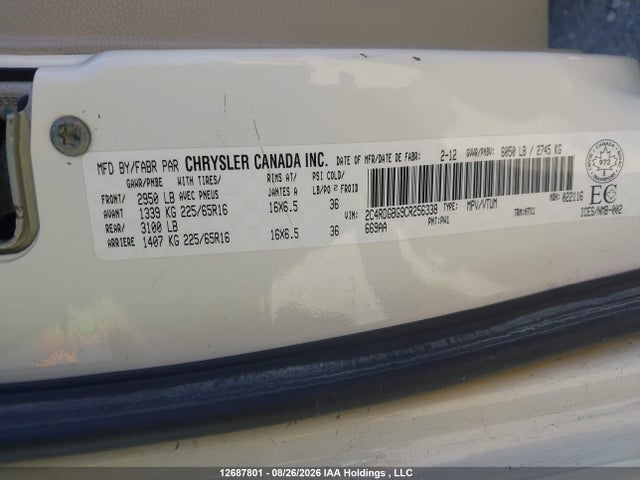 Aukcja sprzedaży 2012 Dodge Grand Caravan Se, vin: 2C4RDGBG9CR256338, numer aukcji: 12687801