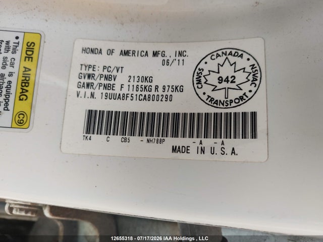 Продаж на аукціоні авто 2012 Acura Tl, vin: 19UUA8F51CA800290, номер лоту: 12655318