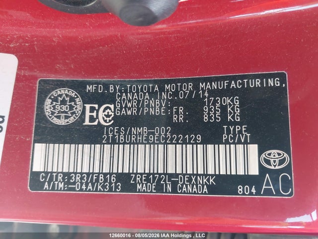 Toyota COROLLA LE 2014 2T1BURHE9EC222129 Image 19