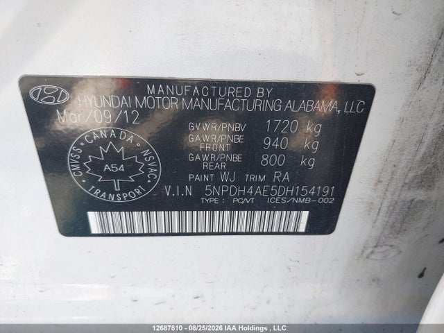 Продаж на аукціоні авто 2013 Hyundai Elantra Gl, vin: 5NPDH4AE5DH154191, номер лоту: 12687810